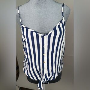 Forever 21 Navy and White Striped Camisole Tie Front Button Down